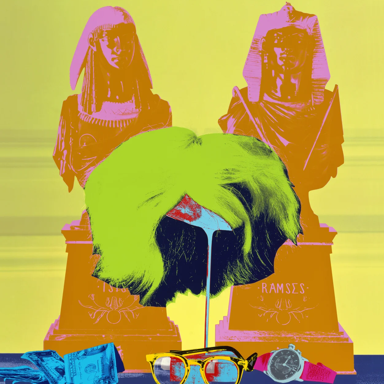 Andy Warhol's Wig, Glasses & Money - Yellow | David Gamble | Hilton Contemporary