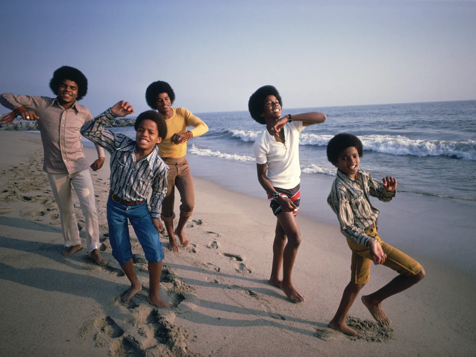 The Jackson 5 dancing on the beach in Malibu, California, 1969