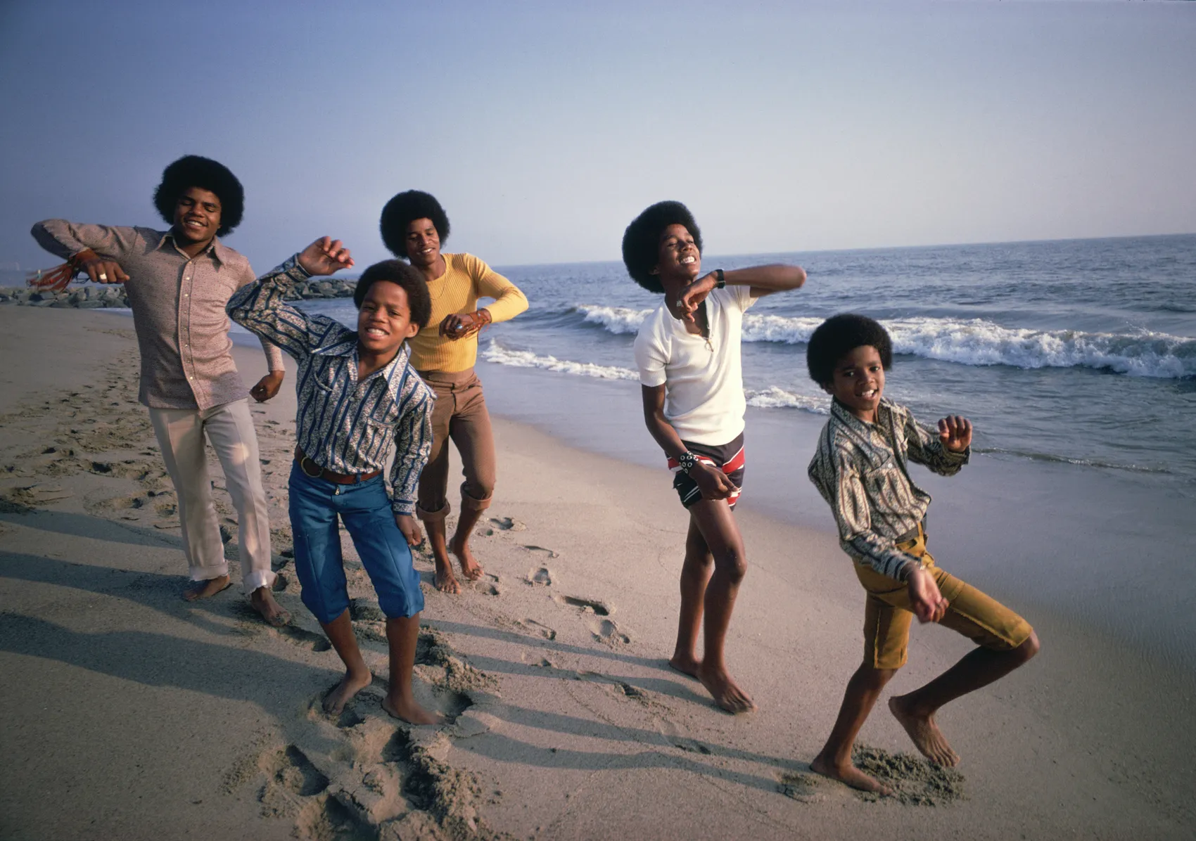 The Jackson 5 dancing on the beach in Malibu, California, 1969