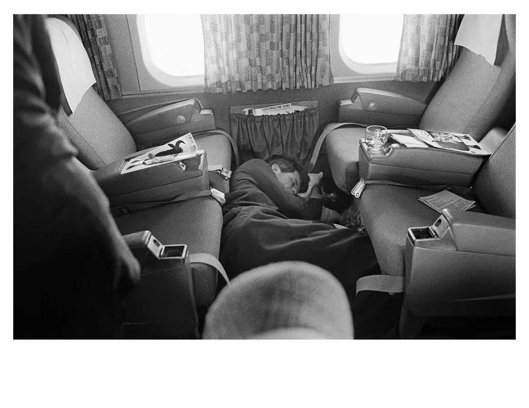 Robert F. Kennedy asleep on campaign flight to Portland, Oregon, 1968