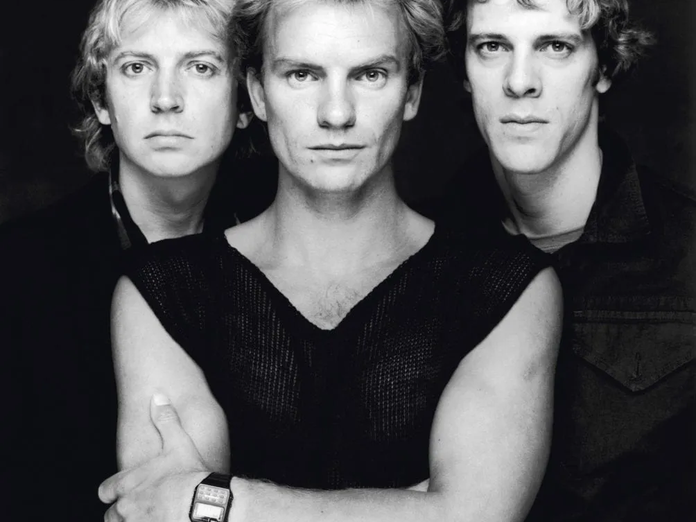 The Police band portrait featuring Andy Summers, Sting and Stewart Copeland, photographed by Terry O’Neill, 1983