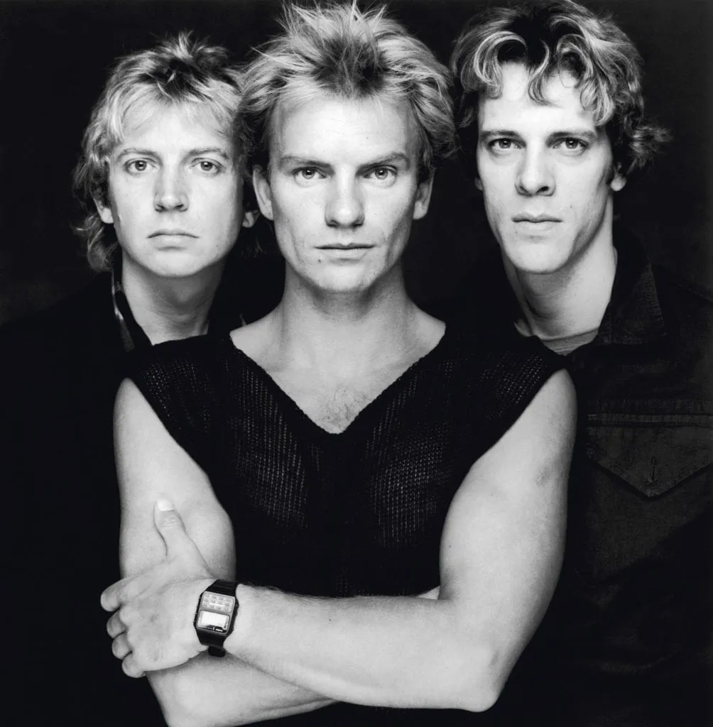The Police band portrait featuring Andy Summers, Sting and Stewart Copeland, photographed by Terry O’Neill, 1983