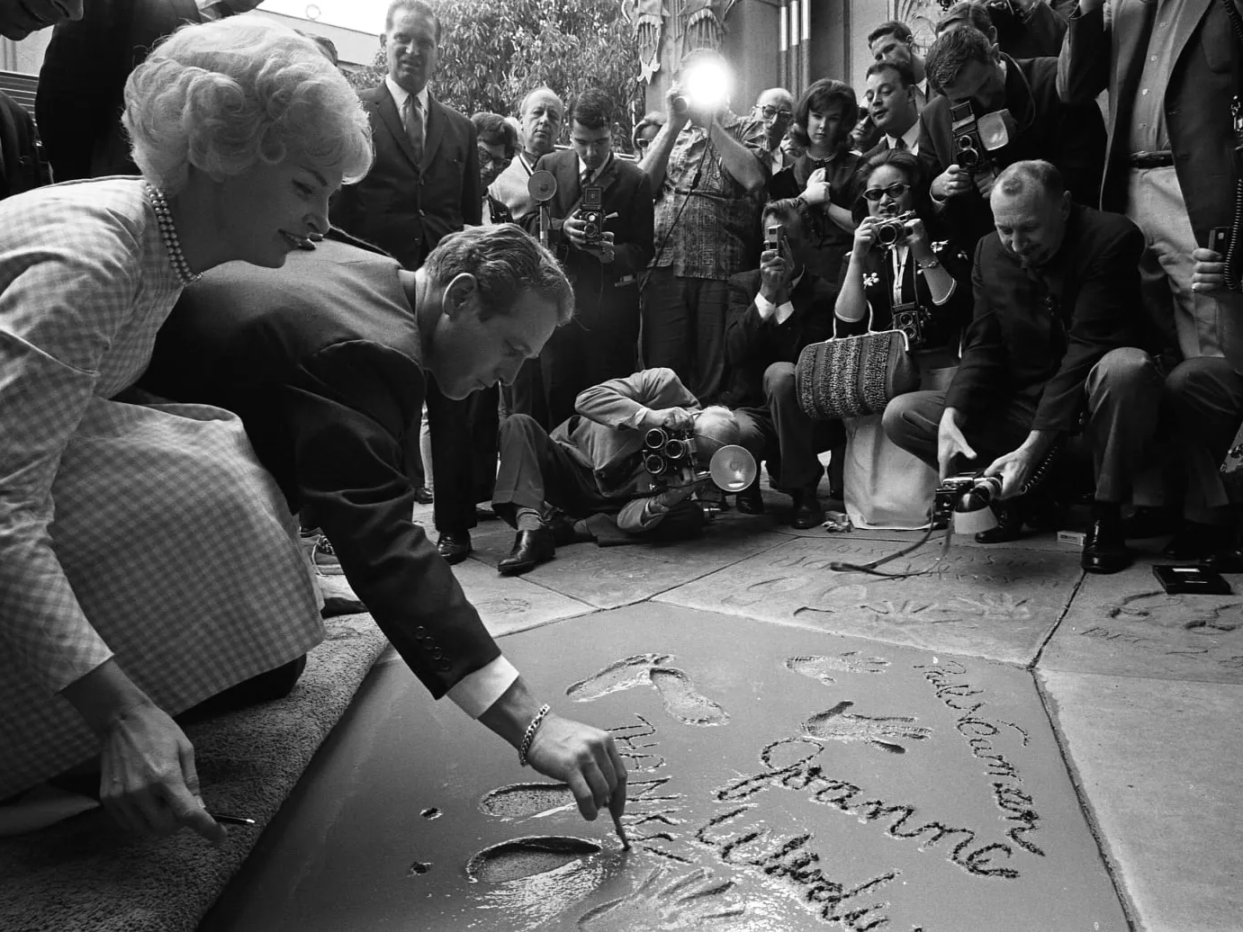 Paul Newman and Joanne Woodward handprints at Grauman’s Chinese Theatre, Hollywood Boulevard, 1963