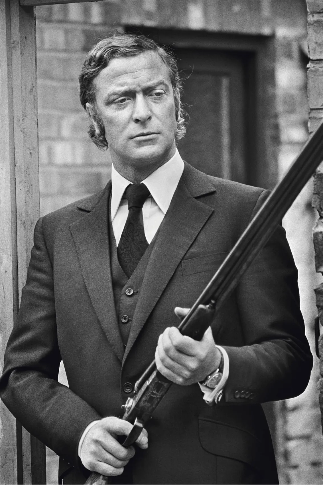 Michael Caine during filming of Get Carter, photographed by Terry O’Neill in 1971