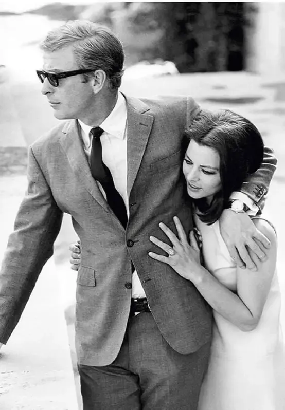 Michael Caine with Giovanna Ralli on location for Deadfall in Mallorca, 1968