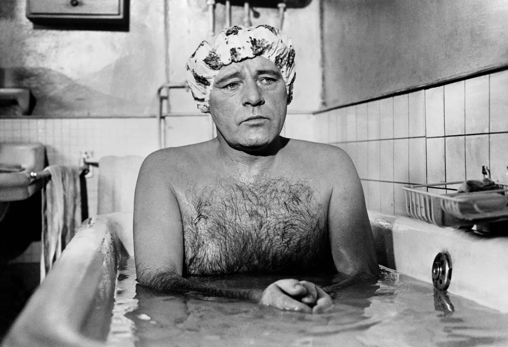 Richard Burton in the bath on the set of Staircase, photographed by Terry O’Neill, Paris, 1969