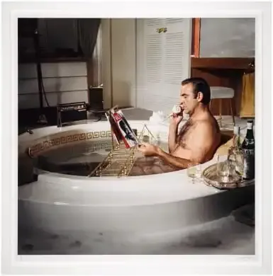 Sean Connery as James Bond in the bath during the filming of Diamonds Are Forever, photographed by Terry O’Neill, 1971