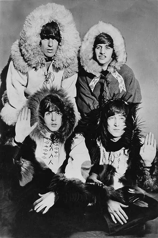 The Beatles dressed as Eskimos while rehearsing at Hammersmith Odeon, photographed by Terry O’Neill, 1964