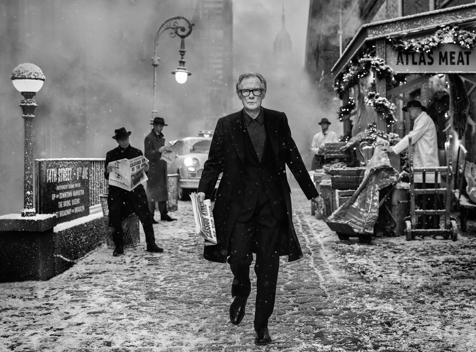 "An Englishman in New York" by David Yarrow, Manhattan, New York, 2023. Black and white photograph.