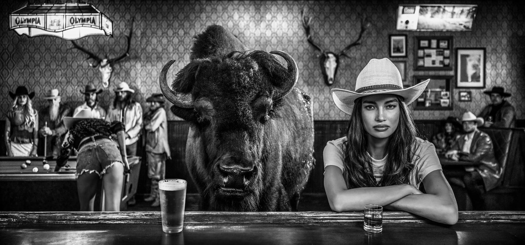 "Bad Intentions" by David Yarrow, Emigrant, Montana, 2026. Black and white photograph.
