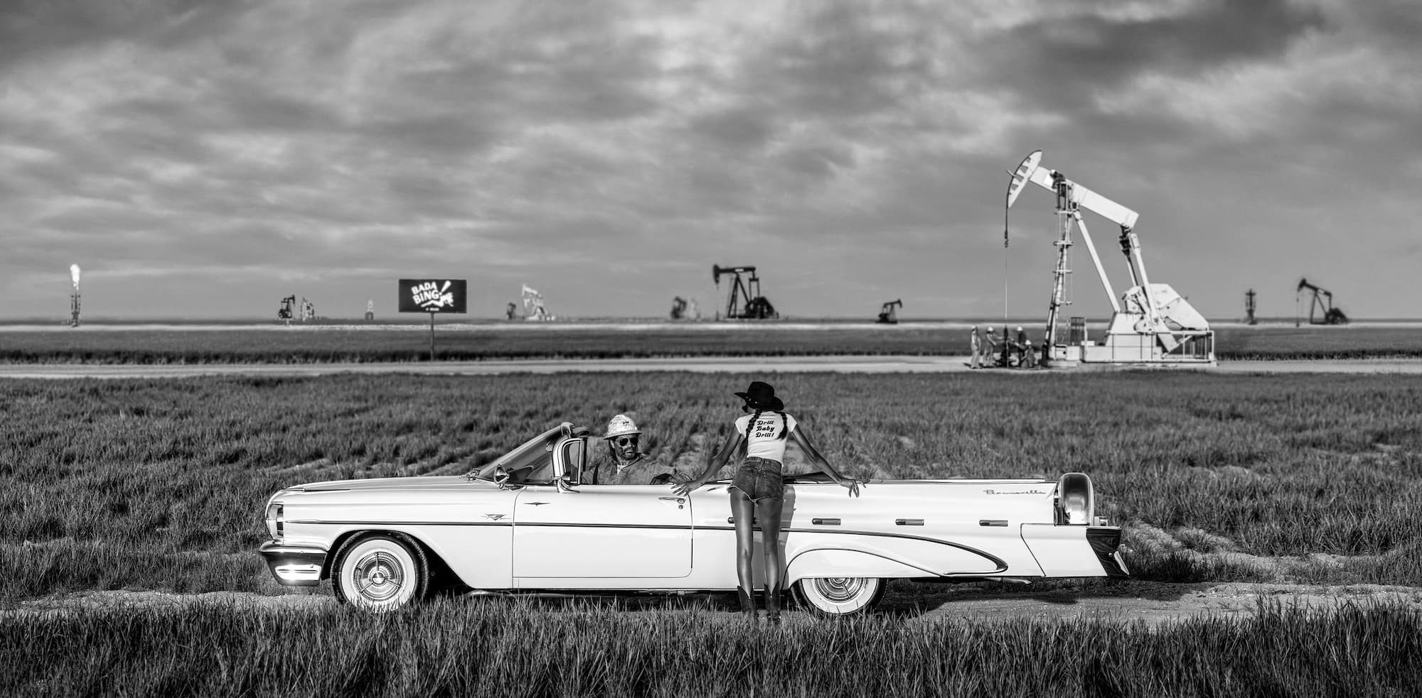 "Bada Bing" by David Yarrow, Midland, Texas, 2026. Black and white photograph.