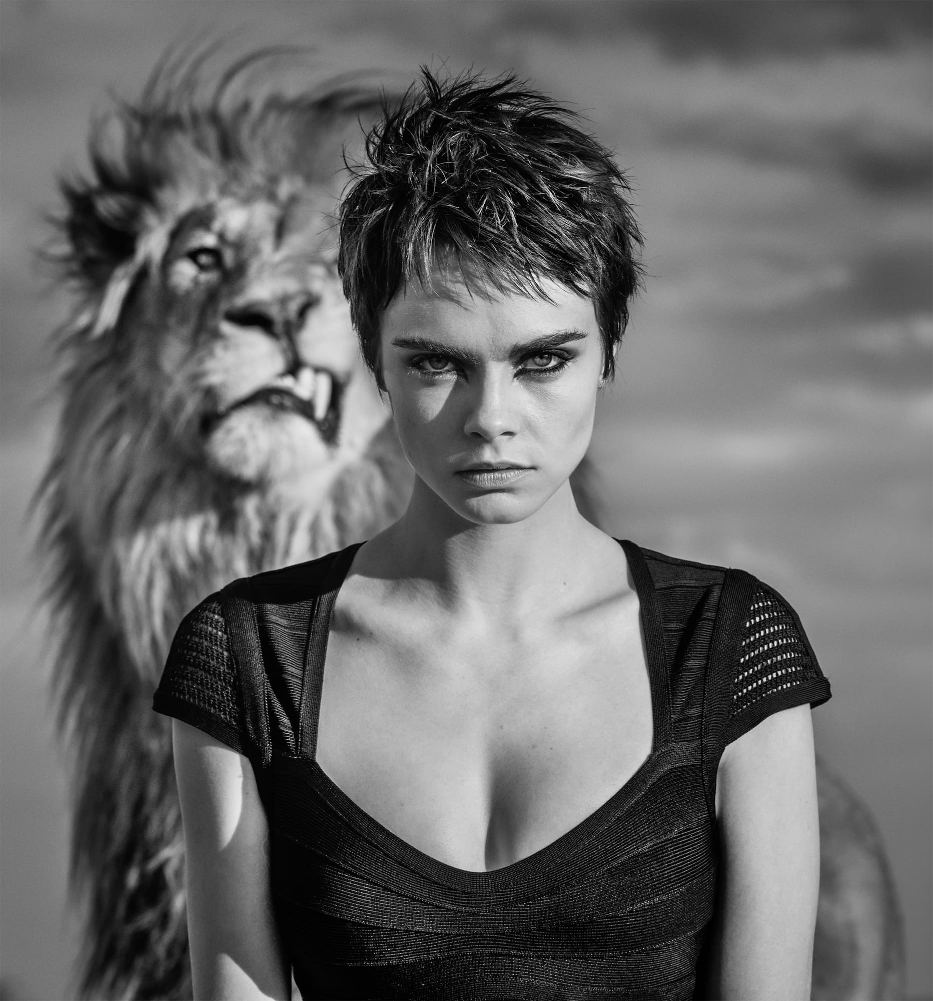 "Cara Cigar" by David Yarrow, Dinokeng, South Africa, 2017. Black and white photograph.