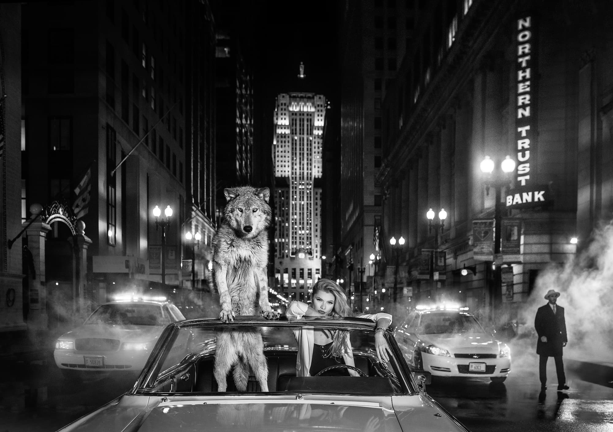 "Chicago" by David Yarrow, Chicago, Illinois, 2019. Black and white photograph.