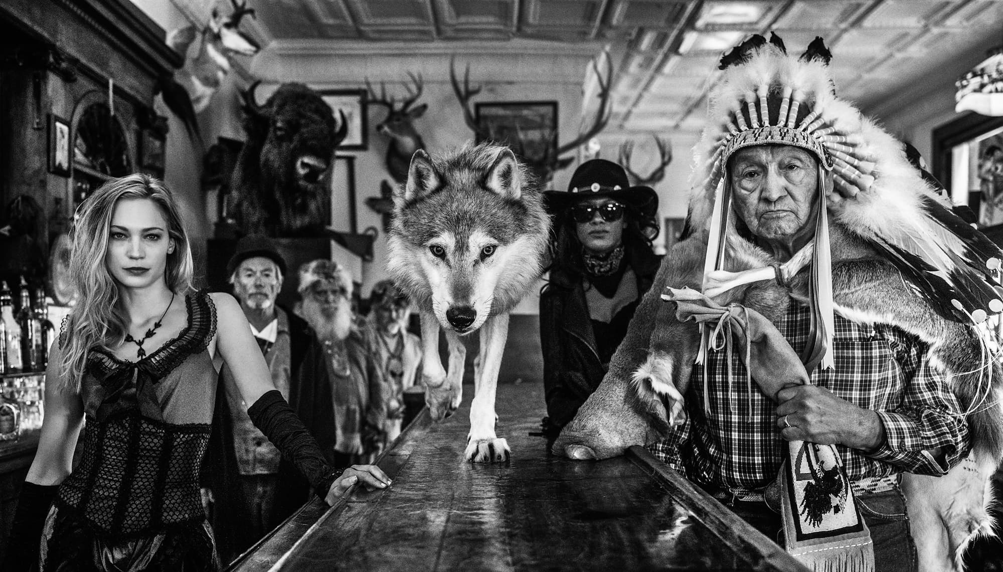 "Crazy Horse" by David Yarrow, Ingomar, Montana, 2018. Black and white photograph.