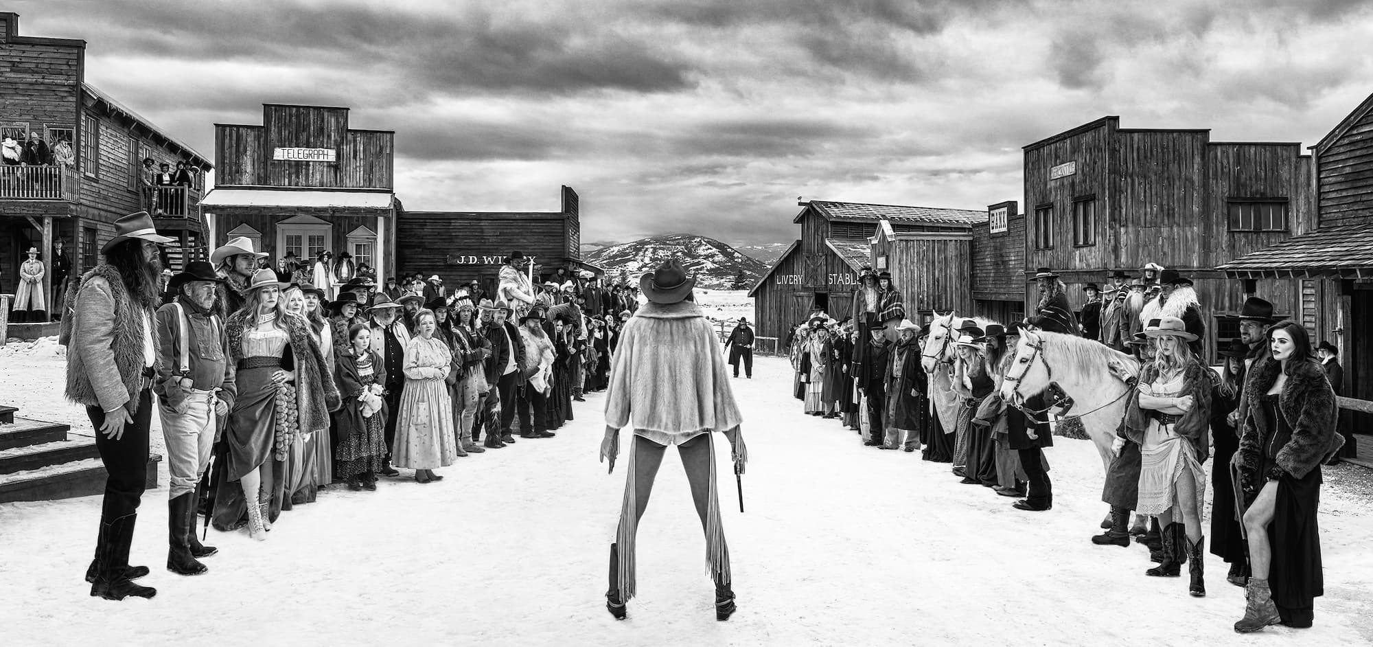 "Deadwood" by David Yarrow, Paradise Valley, Montana, 2023. Black and white photograph.