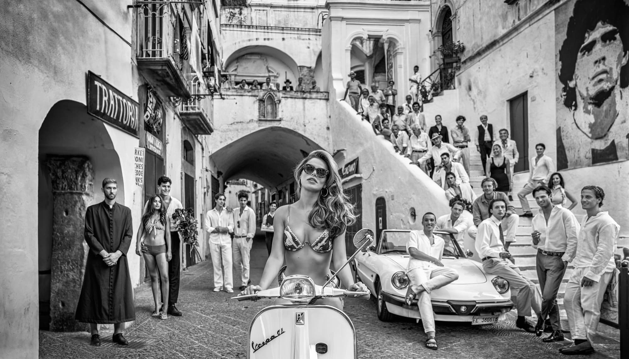 "Diego" by David Yarrow, Atrani, Italy, 2024. Black and white photograph.