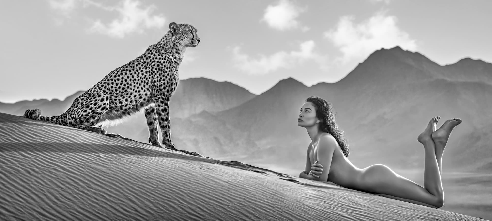 "Dune" by David Yarrow, Kanaan Desert, Namibia, 2024. Black and white photograph.