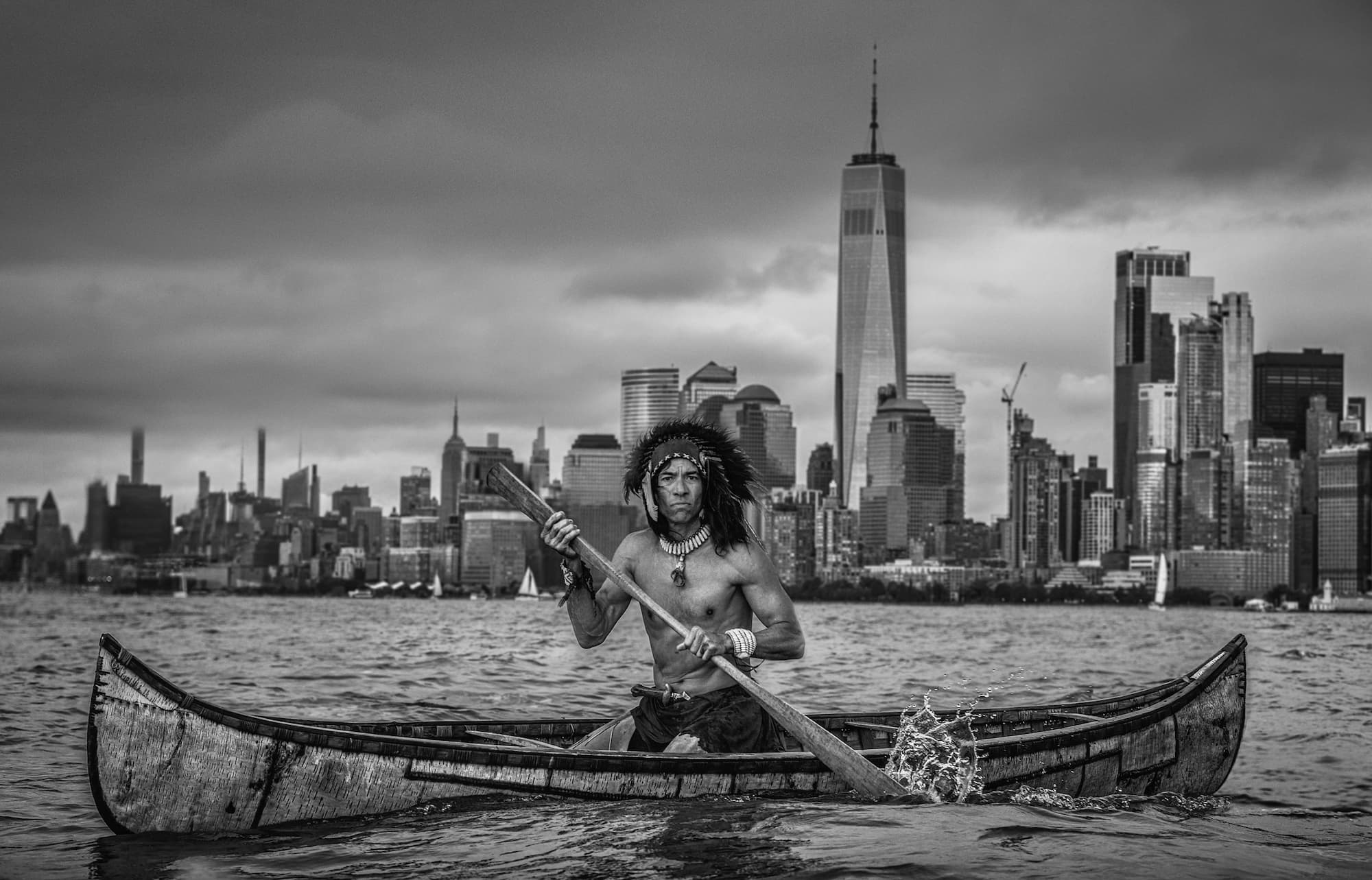 "Empire of the Summer Moon" by David Yarrow, Manhattan, New York, 2020. Black and white photograph.