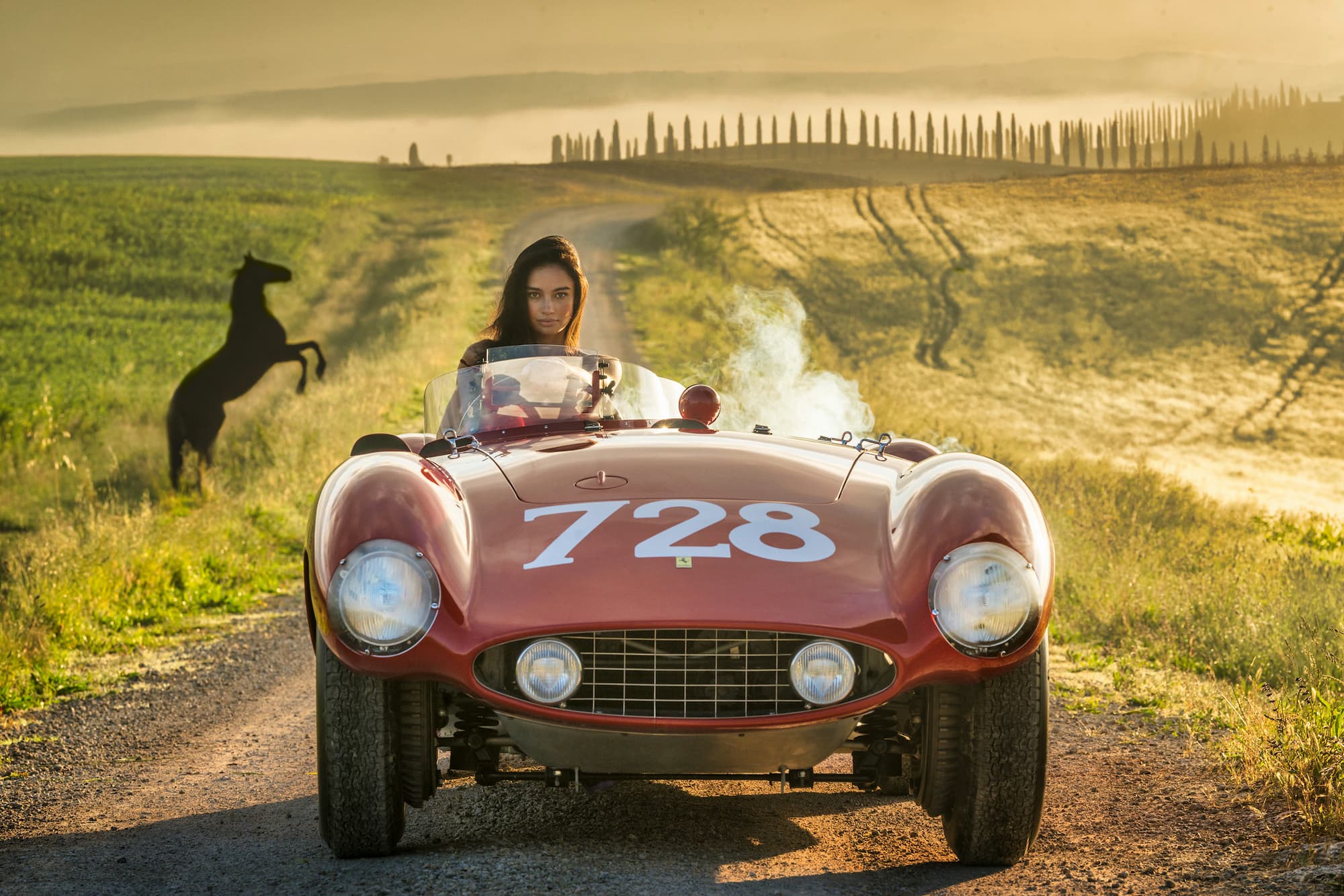 "Ferrari 1955" by David Yarrow, Tuscany, Italy, 2026. Colour photograph.