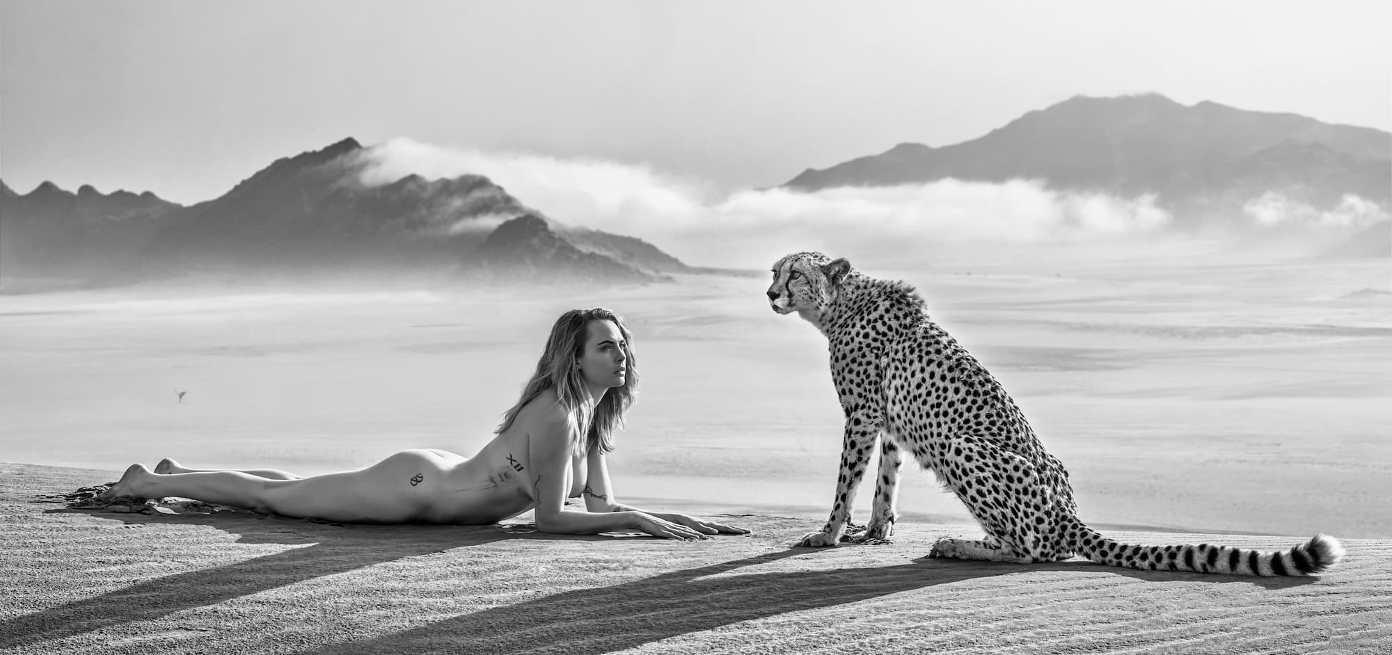 "For Your Eyes Only" by David Yarrow, Kanaan Desert, Namibia, 2024. Black and white photograph.