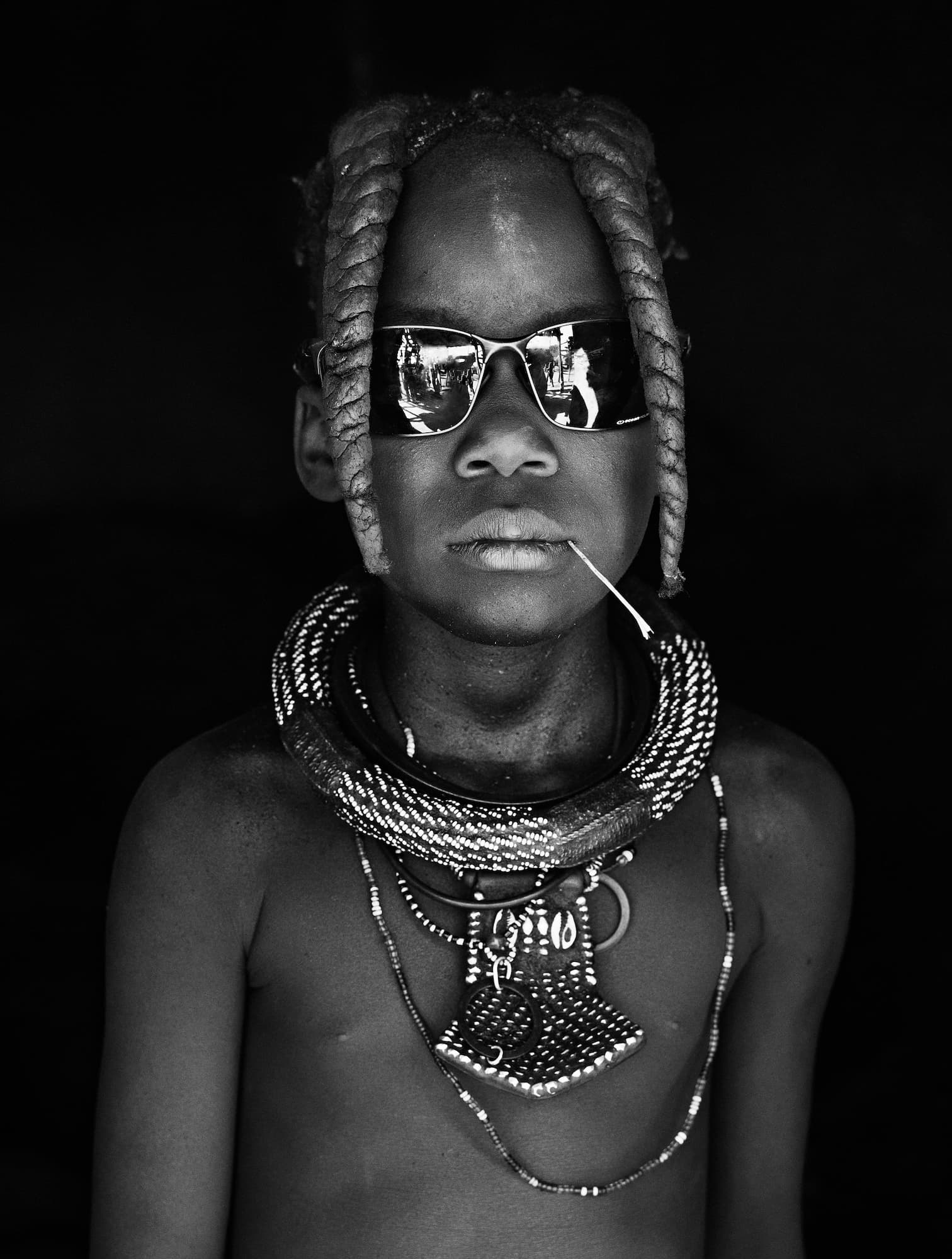 "Gangsta" by David Yarrow, Epupa, Namibia, 2015. Black and white photograph.