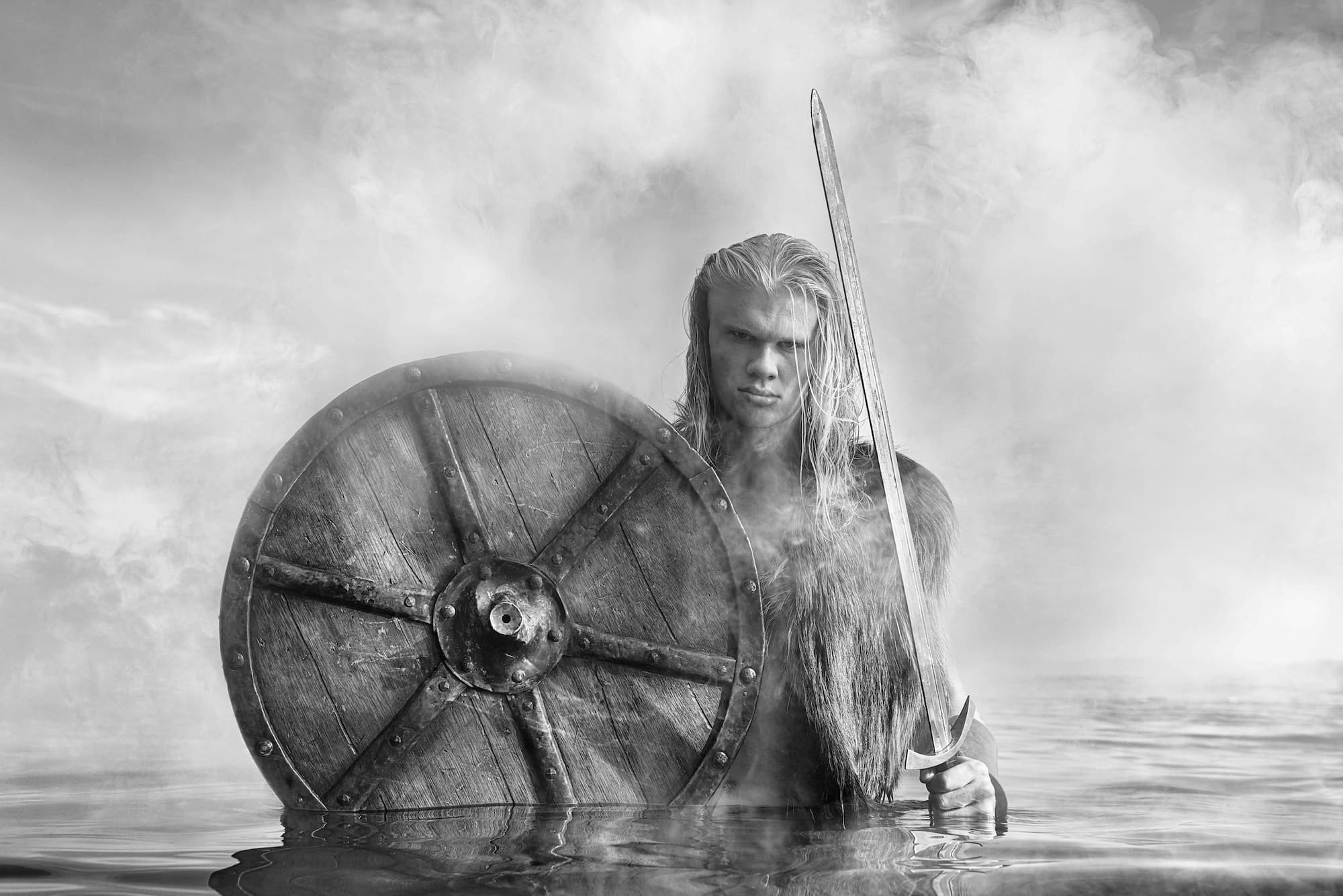 "Haaland" by David Yarrow, Oslo, Norway, 2023. Black and white photograph.