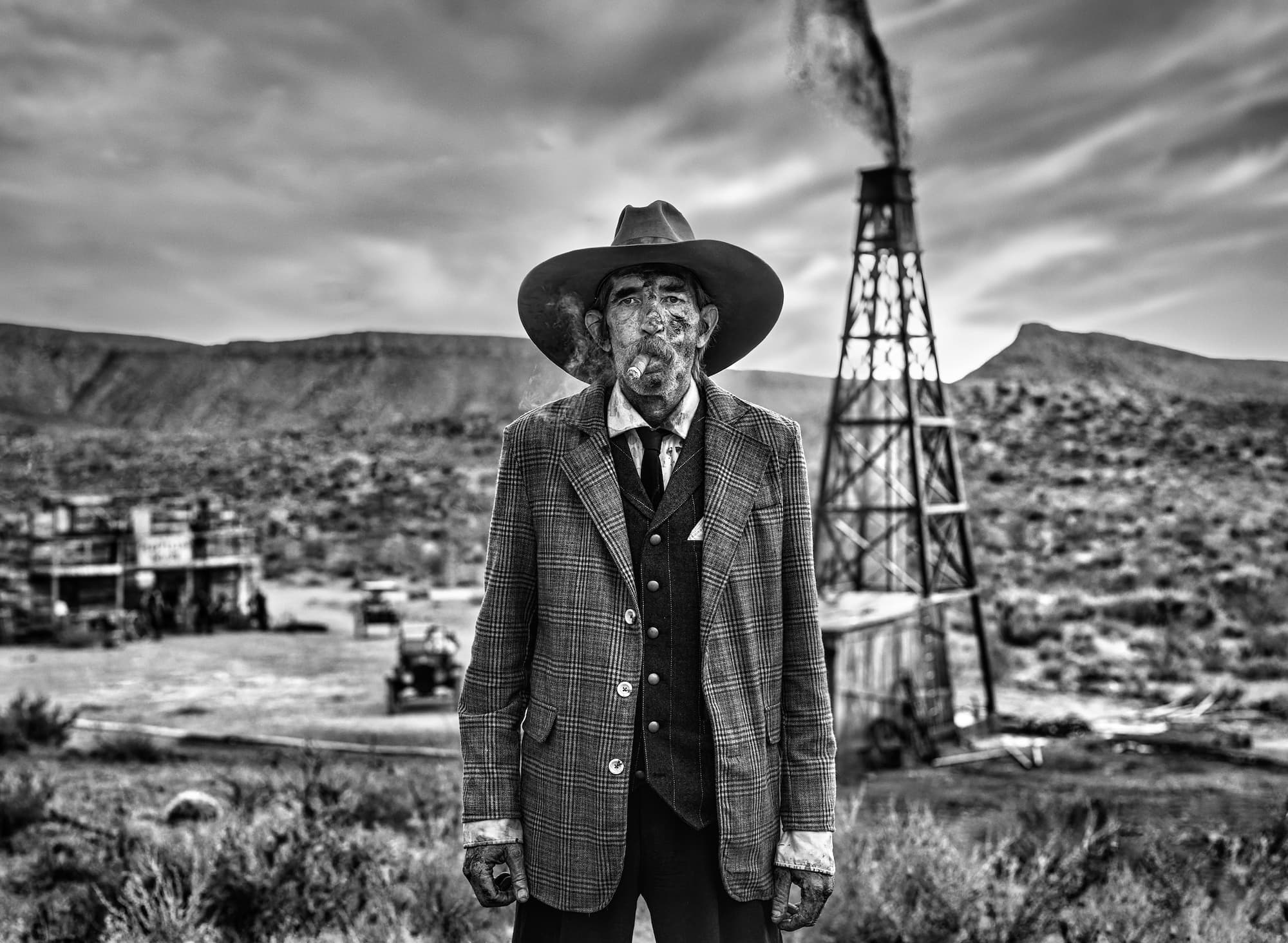 "I’m an Oil Man" by David Yarrow, West Texas, Texas, 2023. Black and white photograph.