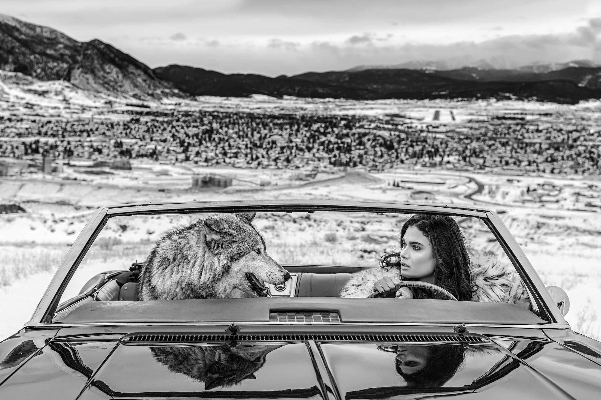 "Indecent Proposal" by David Yarrow, Butte, Montana, 2020. Black and white photograph.
