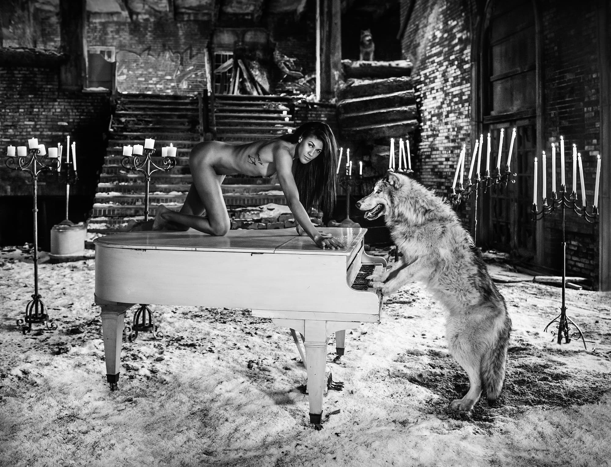 "It's 9 O'Clock on a Saturday" by David Yarrow, 2017. Black and white photograph.