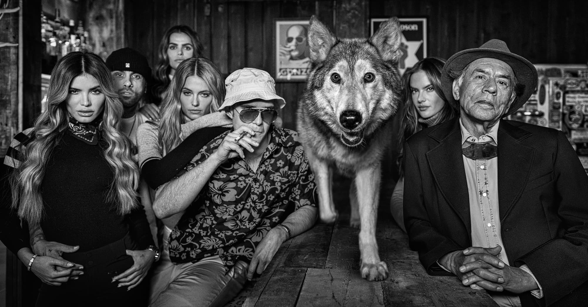 "Lock in at Woody Creek Tavern" by David Yarrow, Aspen, Colorado, 2022. Black and white photograph.