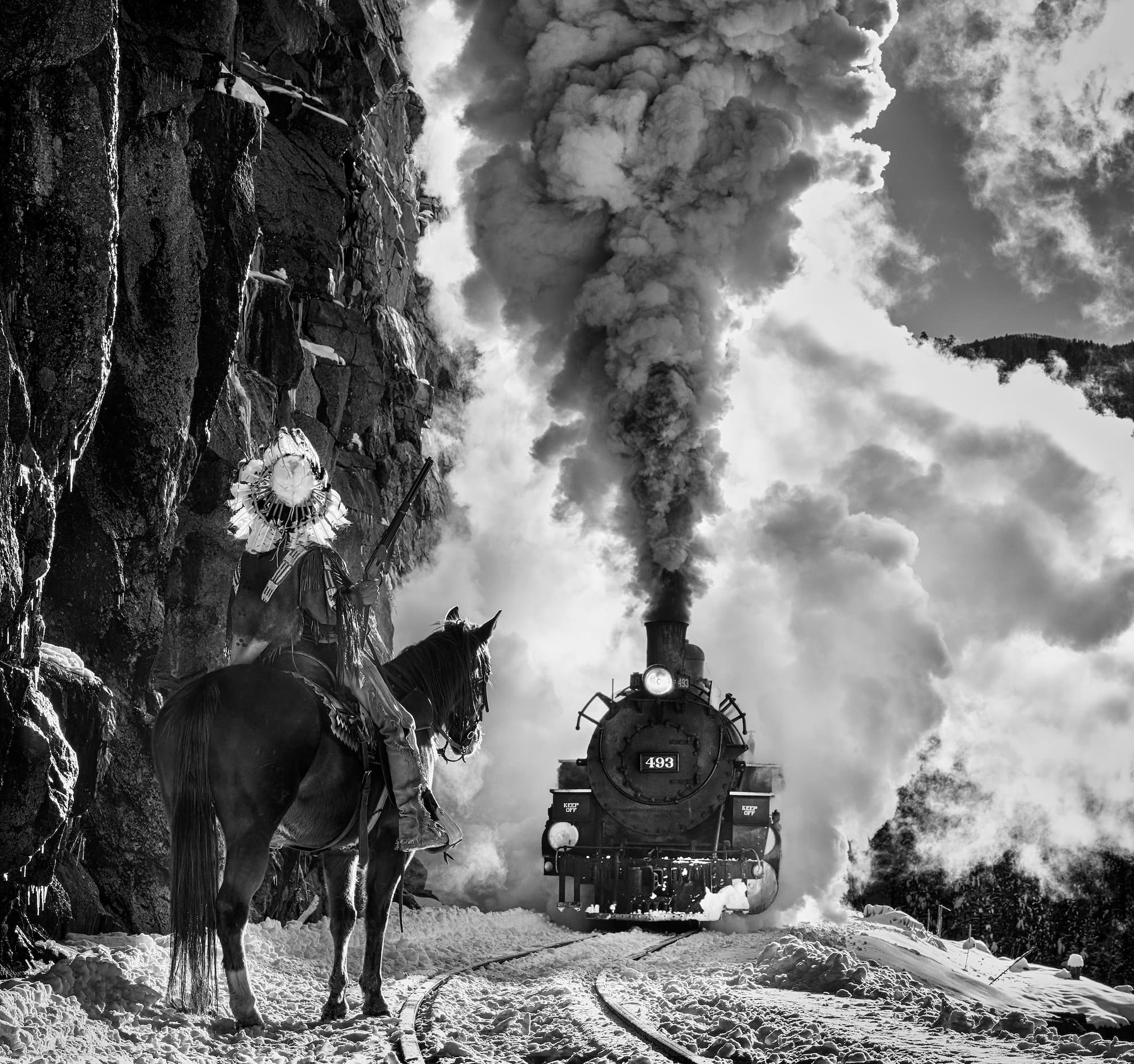 "Manifest Destiny II" by David Yarrow, Durango, Colorado, 2023. Black and white photograph.