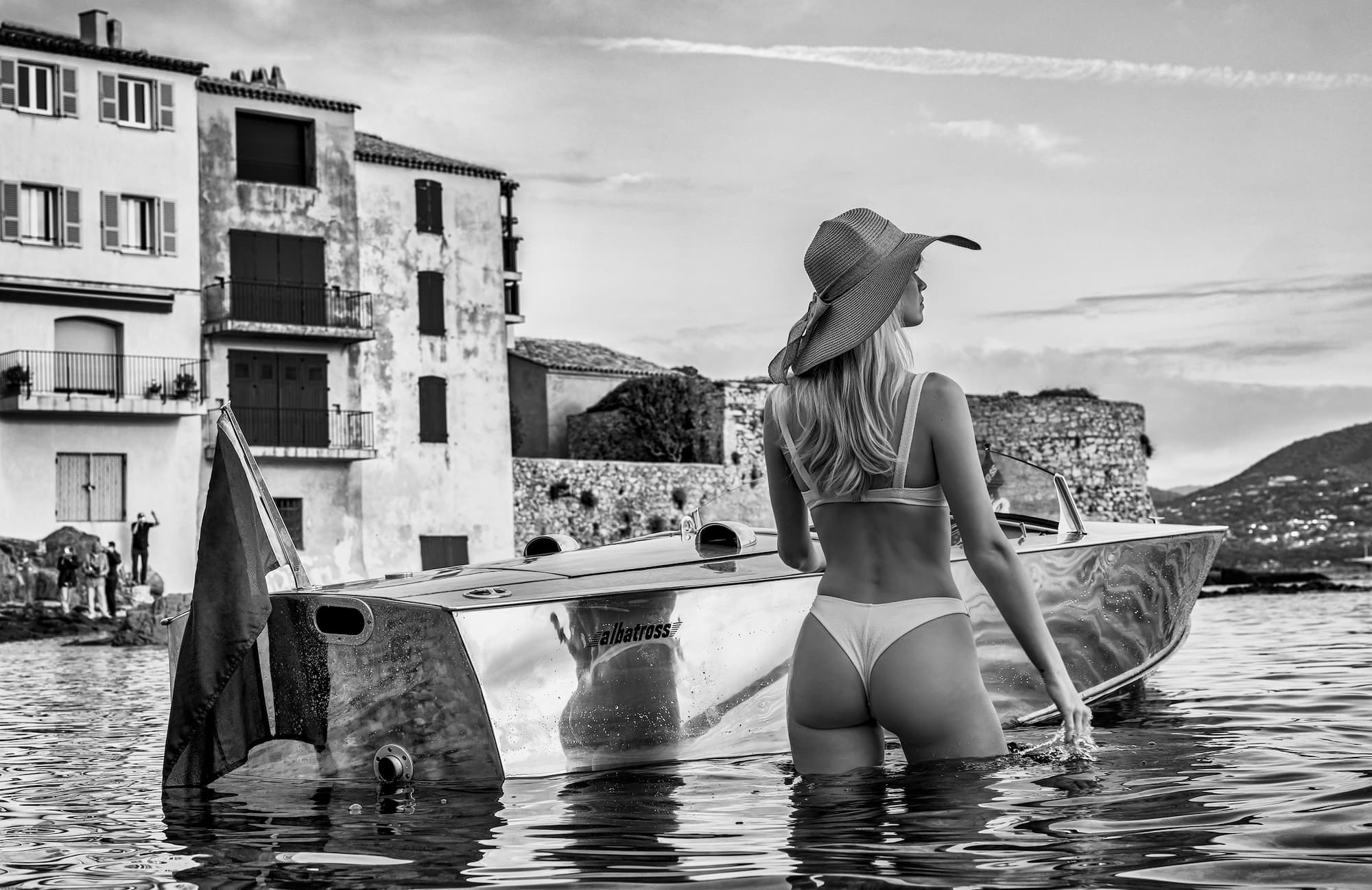 "St Tropez" by David Yarrow, St Tropez, France, 2024. Black and white photograph.