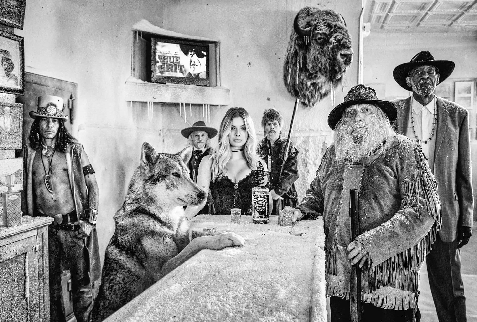 "Tennessee Whiskey" by David Yarrow, Montana, 2020. Black and white photograph.