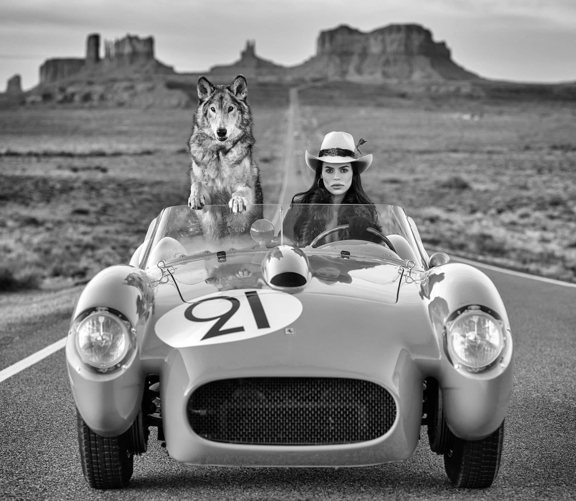 "Testarossa" by David Yarrow, Monument Valley, Utah, 2023. Black and white photograph.