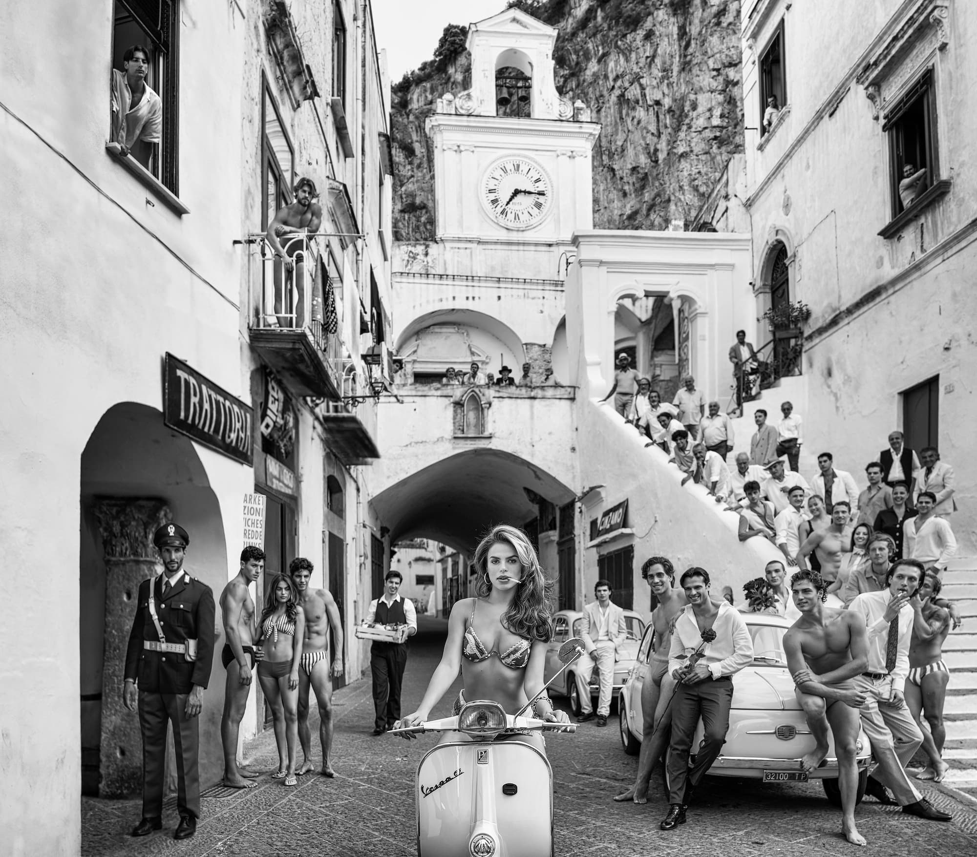 "The Amalfi Coast" by David Yarrow, Atrani, Italy, 2024. Black and white photograph.
