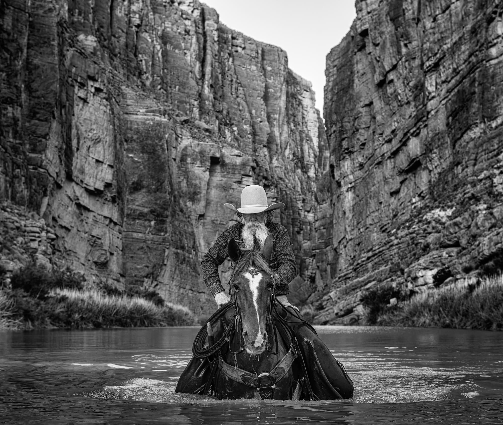 "The Border" by David Yarrow, West Texas, Texas, 2023. Black and white photograph.
