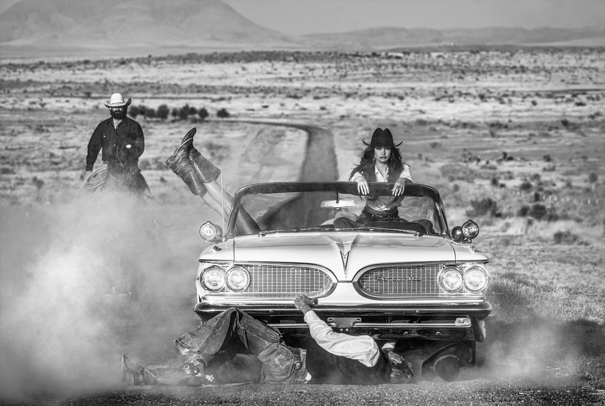 "The Breakdown" by David Yarrow, Marfa, Texas, 2026. Black and white photograph.