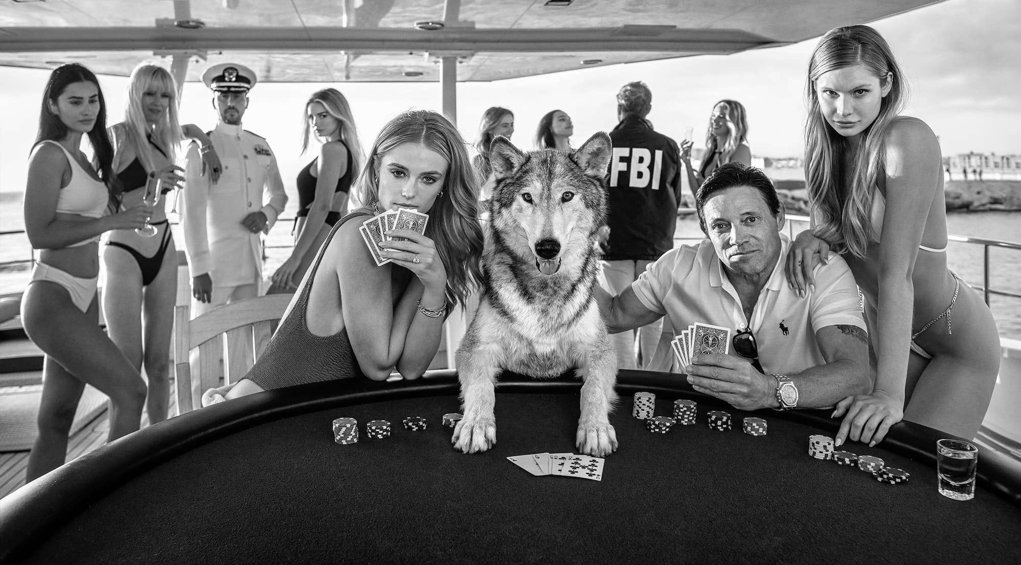 "The Bribe" by David Yarrow, Los Angeles, California, 2021. Black and white photograph.