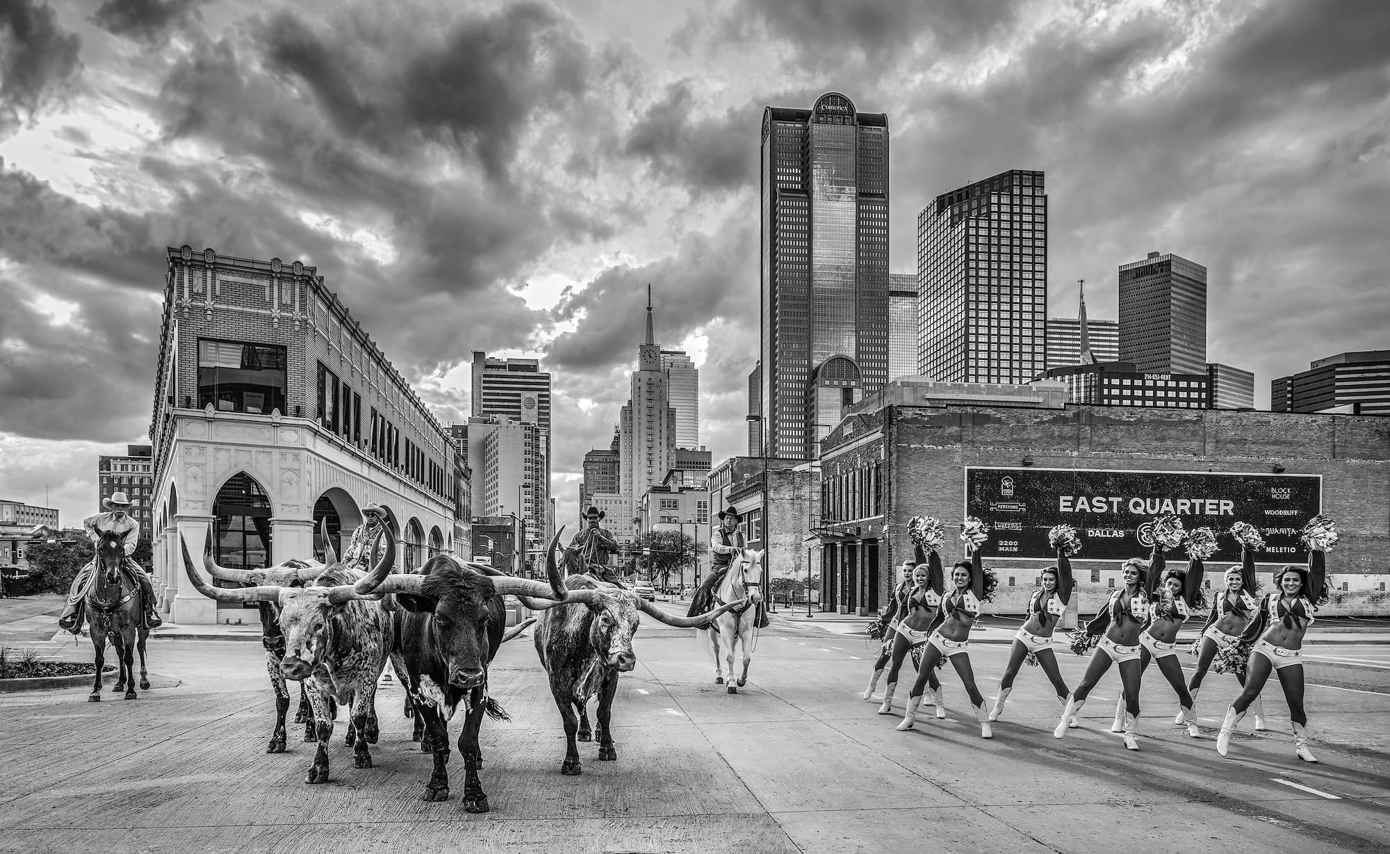 "The Dallas Cowboys" by David Yarrow, Dallas, Texas, 2020. Black and white photograph.