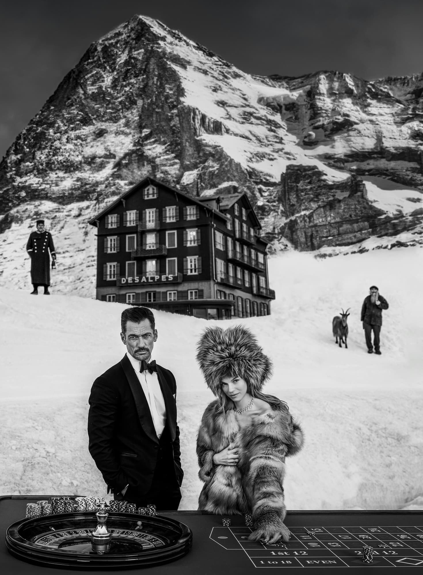"The Eiger" by David Yarrow, Kleine Scheidegg, Switzerland, 2025. Black and white photograph.