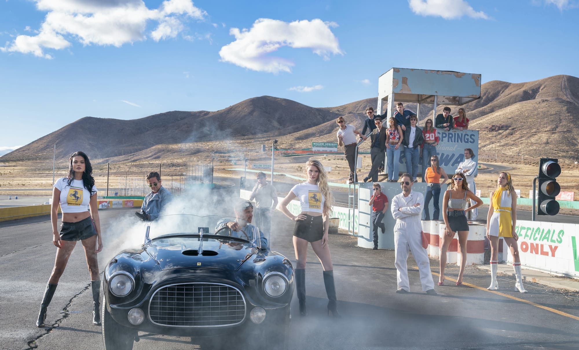 "The Ferrari Kids" by David Yarrow, Willow Springs, California, 2025. Colour photograph.