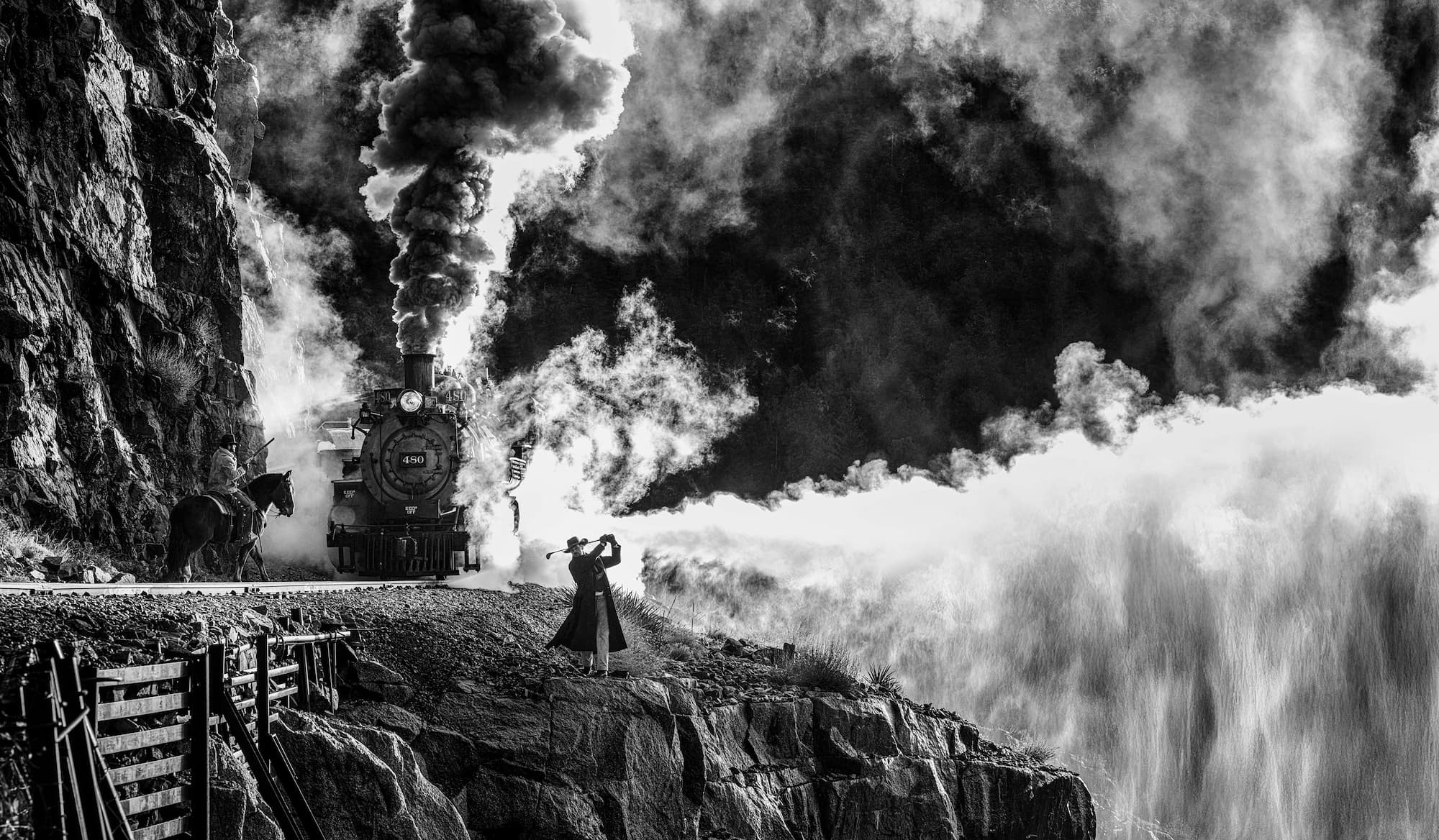 "The Gunslinger" by David Yarrow, Durango, Colorado, 2026. Black and white photograph.