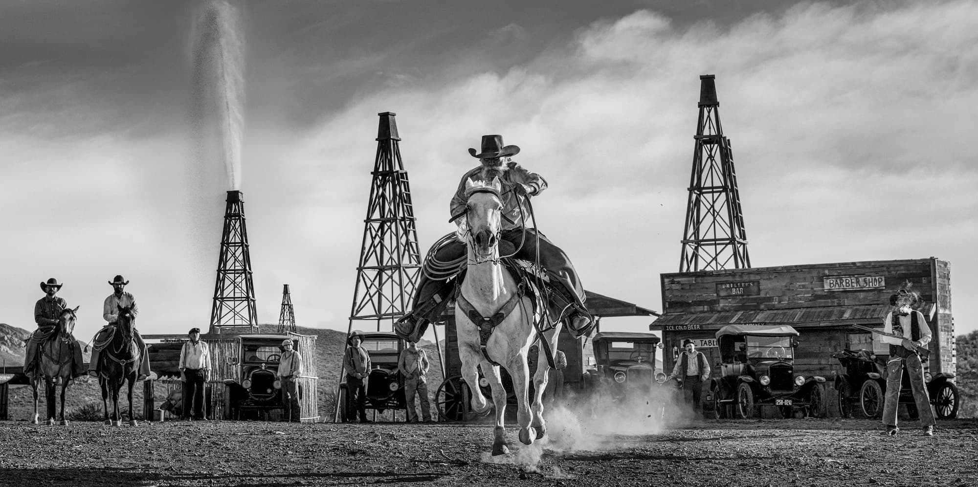 "The Gusher Age" by David Yarrow, West Texas, Texas, 2025. Black and white photograph.