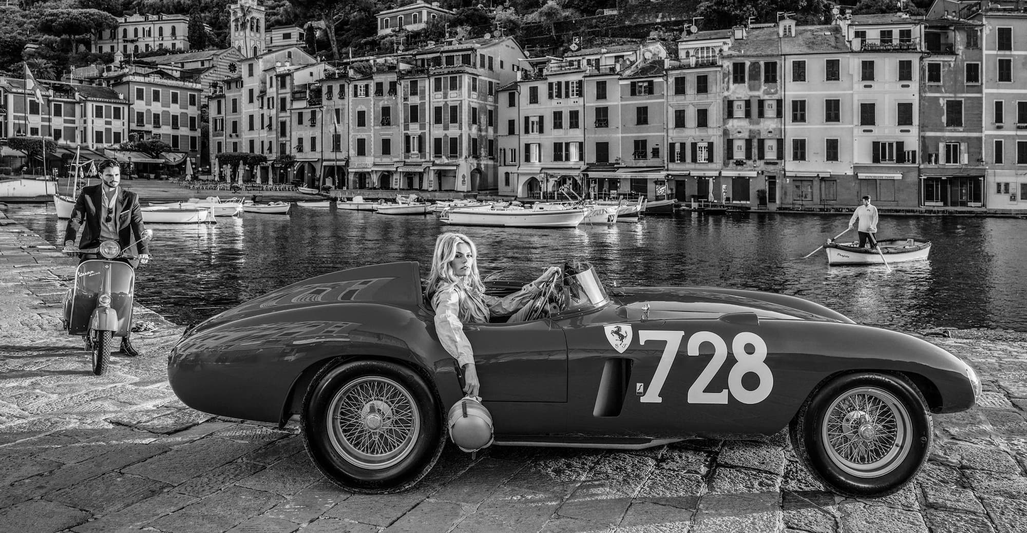 "The Italians" by David Yarrow, Portofino, Italy, 2026. Black and white photograph.