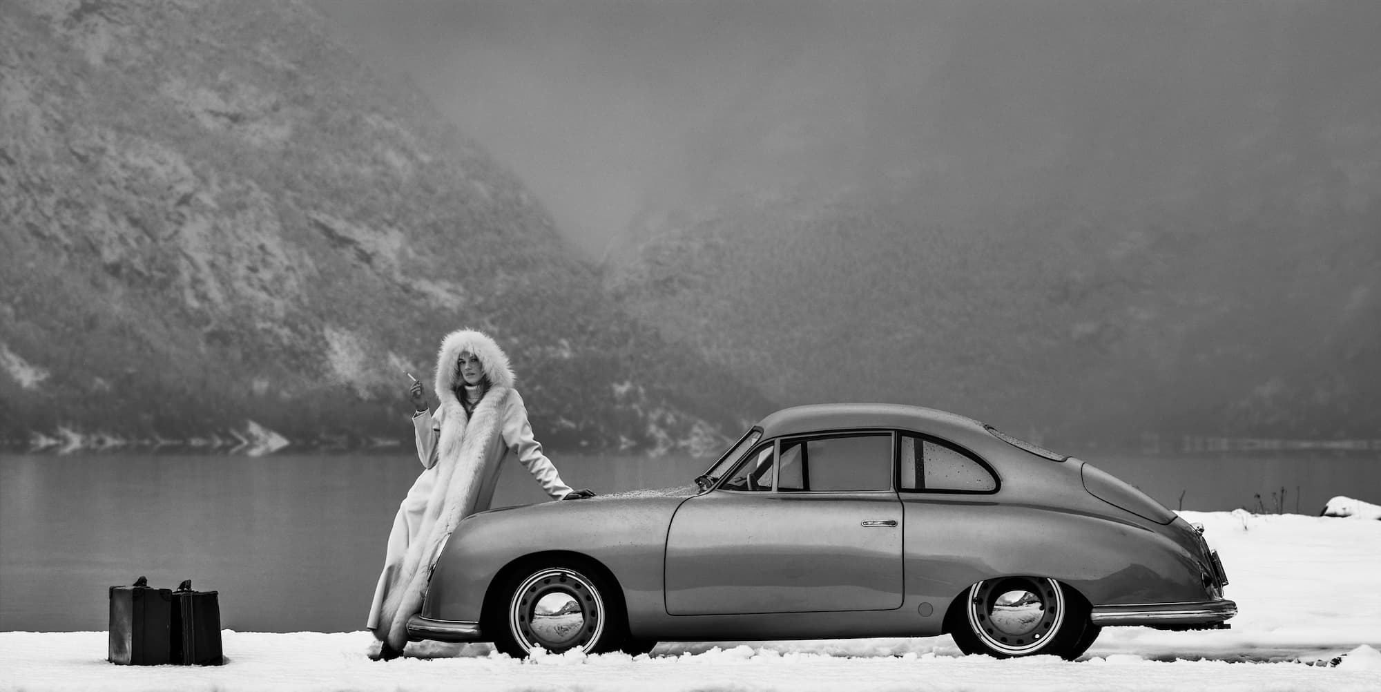 "The Lady of the Lake" by David Yarrow, Eresfjord, Norway, 2025. Black and white photograph.