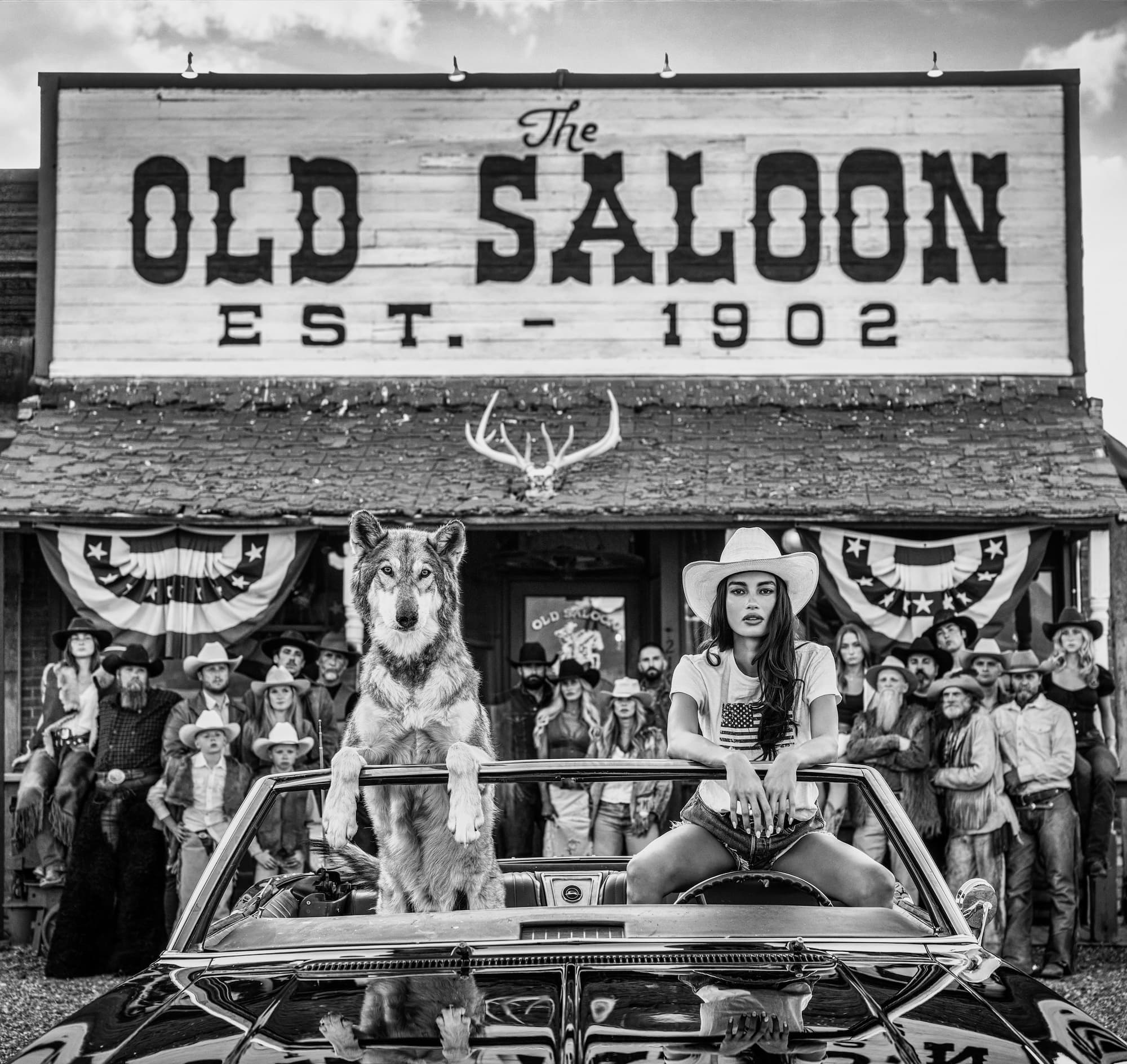 "The Old Saloon" by David Yarrow, Emigrant, Montana, 2026. Black and white photograph.