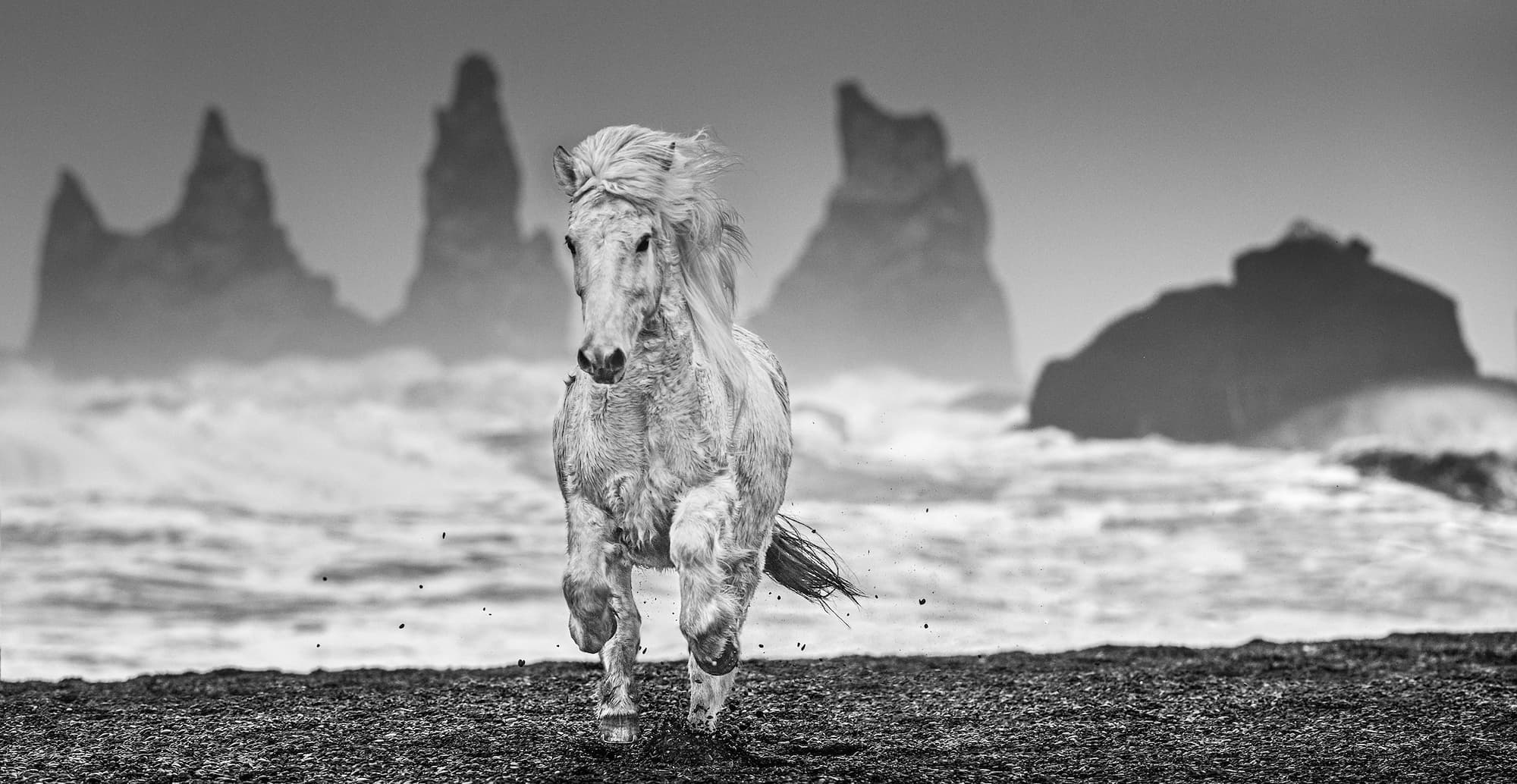 "The Perfect Storm" by David Yarrow, Vik, Iceland, 2018. Black and white photograph.