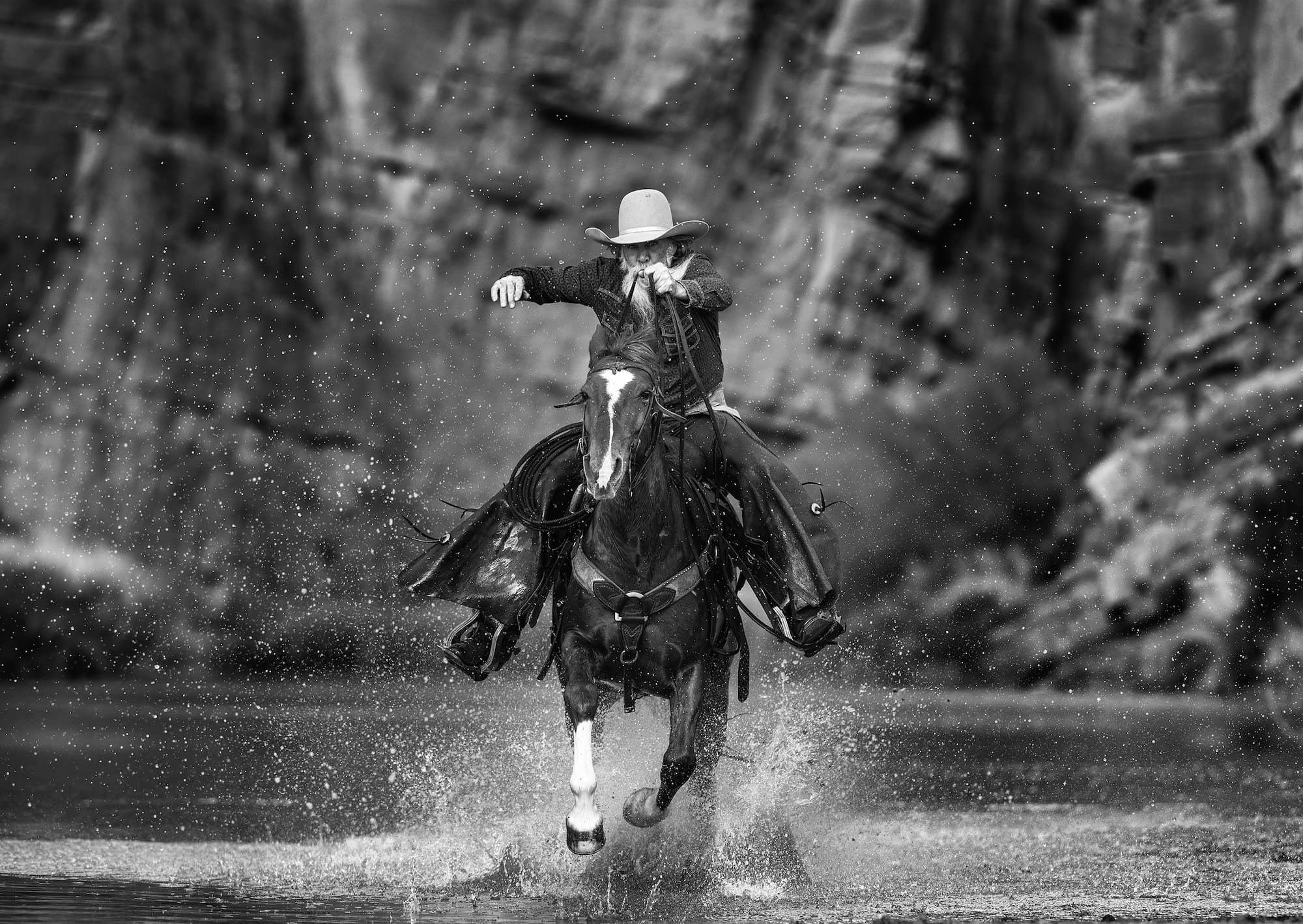 "The Rio Grande" by David Yarrow, West Texas, Texas, 2023. Black and white photograph.