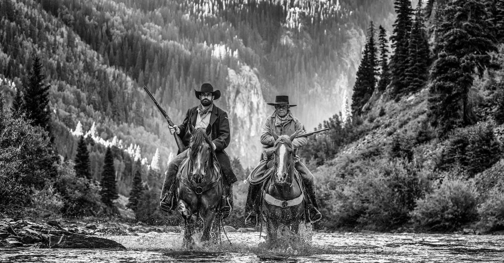 "The River Wild" by David Yarrow, Durango, Colorado, 2026. Black and white photograph.