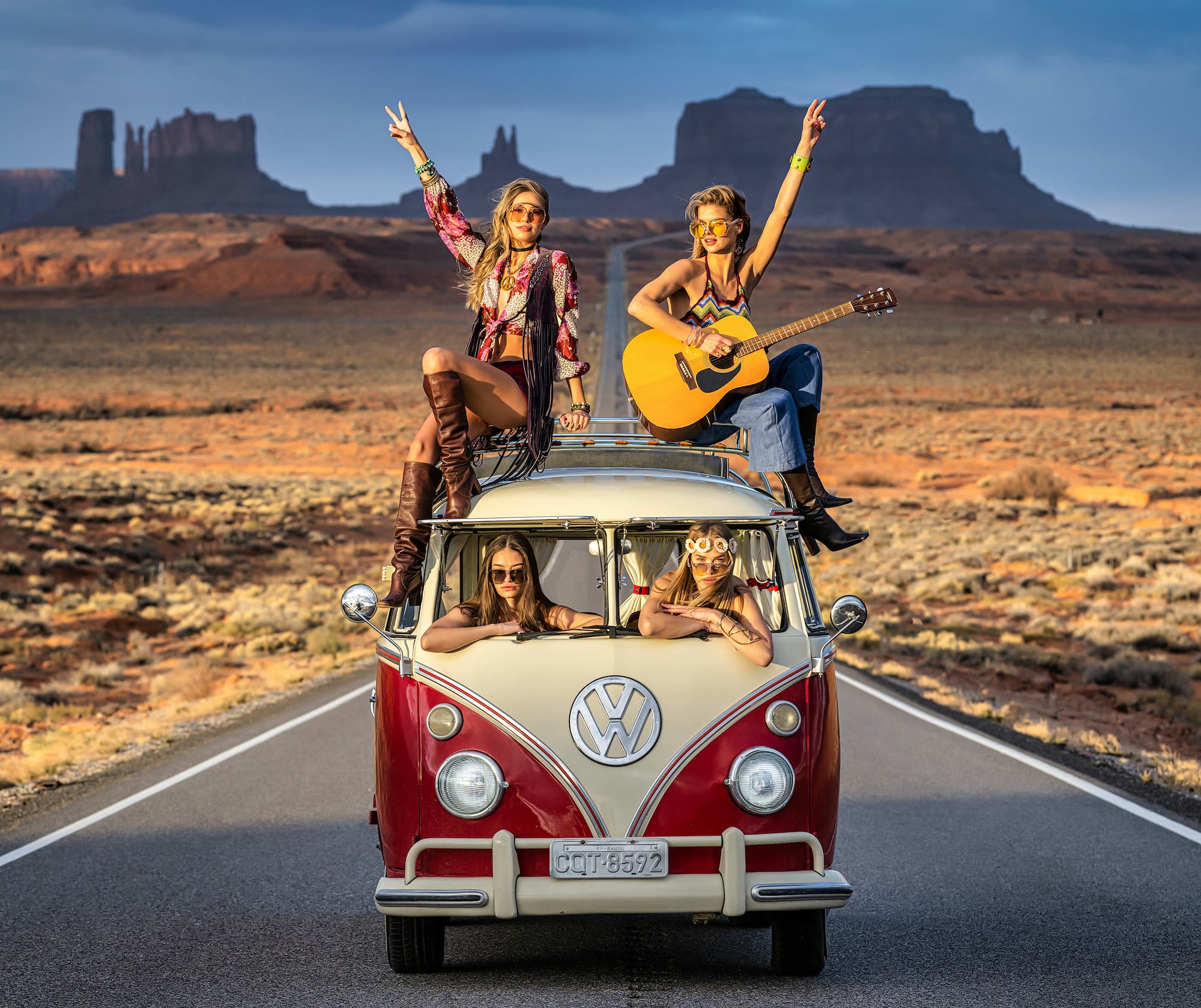 "The Road Goes On Forever" by David Yarrow, Monument Valley, Utah, 2022. Colour photograph.